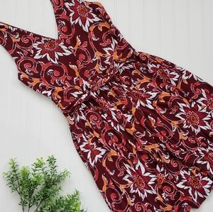 Loft Dress Floral V Neck Dress Pockets Red Orange size Small Boho